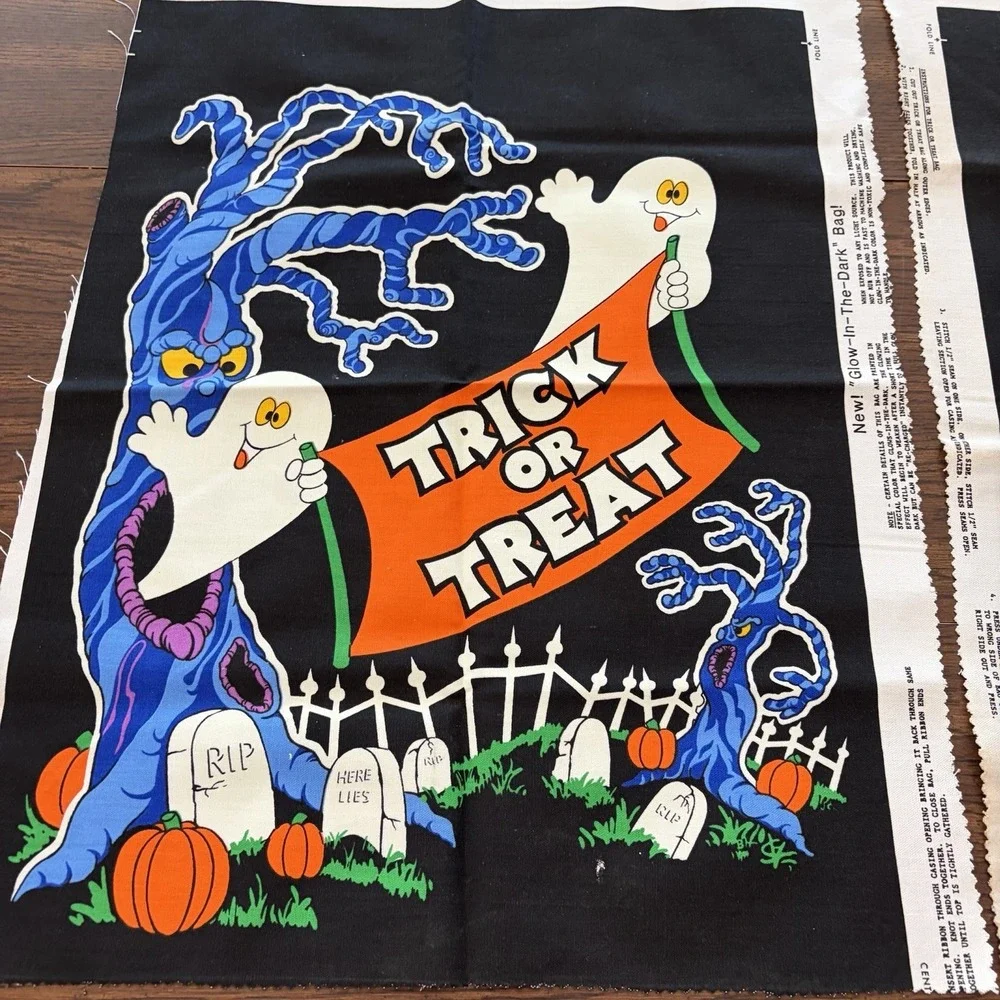 Vintage Halloween Trick Or Treat Haunted House Cranston Fabric Panels Cut Sew